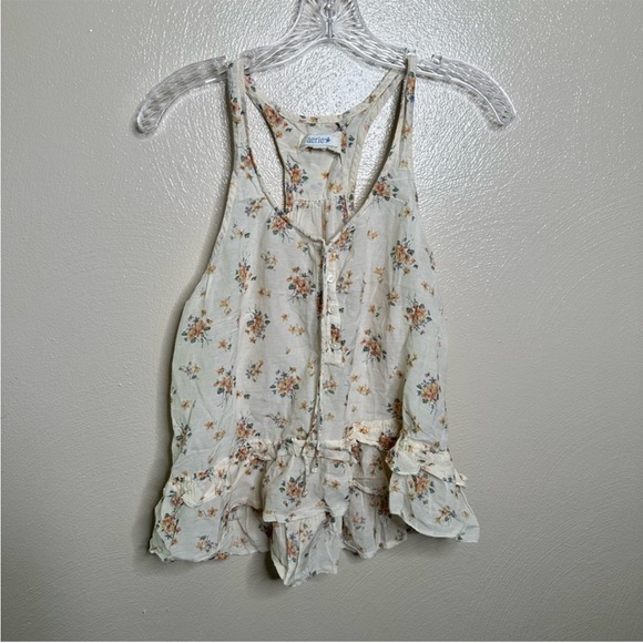 Aeria off white floral peplum racer back top - Picture 2 of 6